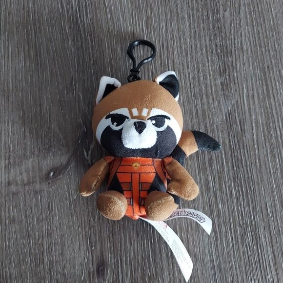 Marvel Guardians of The Galaxy Rocket Racoon Plush Keychain Backpack Clip - Picture 1 of 4
